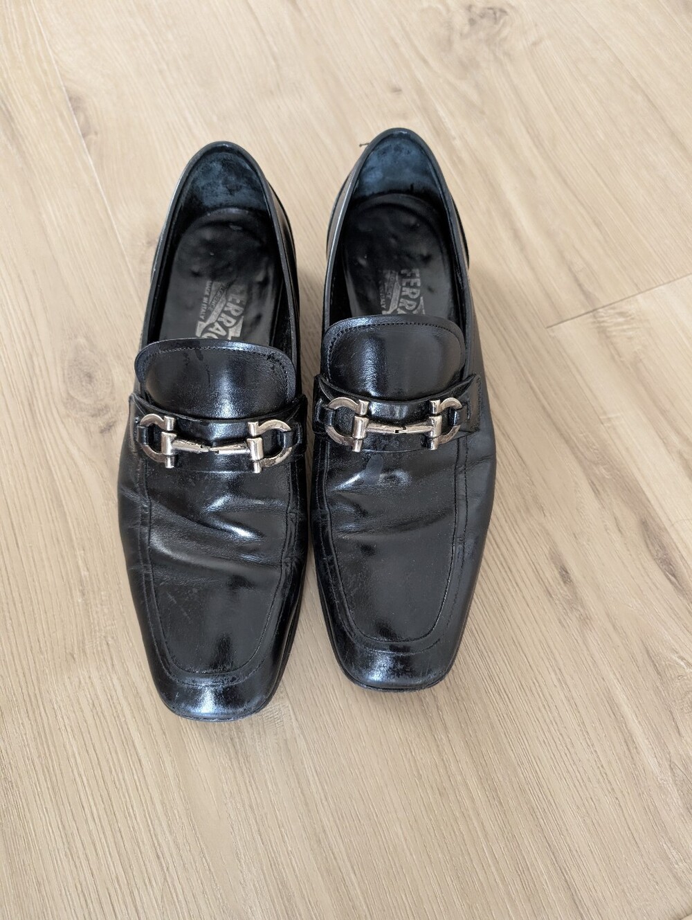 Salvatore Ferragamo Black Leather Bit-Detail Slip-On Loafers
